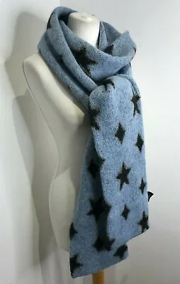 Saint Laurent YSL Blue Wool Knit Long Star Pattern Scarf VGC Gold Black Cosy • £172.44