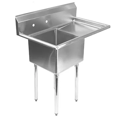 Stainless Steel Commercial Kitchen Utility Sink With Drainboard -18  Single Bowl • $241.24