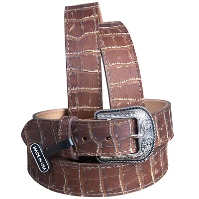 273D 44 Inch 3D Wide Mens Crocodile Print Western Fashion Leather Belt • $58.82