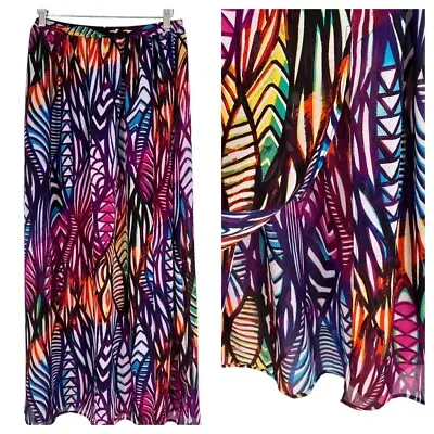Ambar Maxi Skirt Women's Size Medium Colorful Geometric Print Front Slit Lined • $19.96