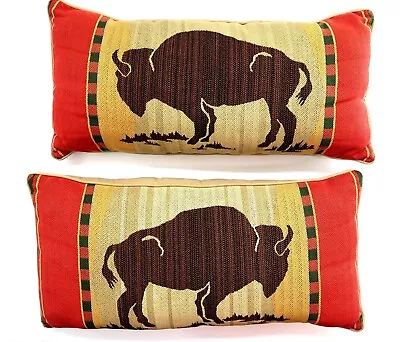 2 Vintage Southwestern BUFFALO Accent Throw Pillows 23  X 11  Mid Century Modern • $49.99