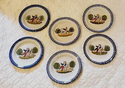 Charming Antique St. Clement Plates French Provincial Blue Spongeware Set Of 6 • $87