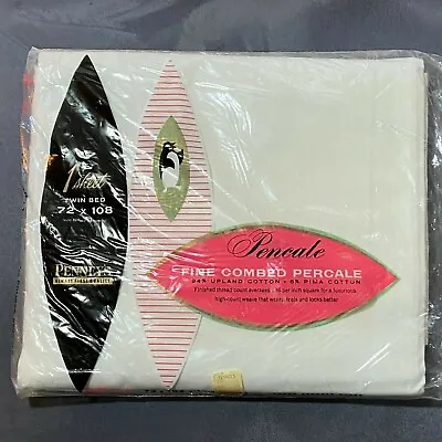 Vintage JC Penny Pencale Fine Combed Percale Twin Flat White Sheet NOS • $17