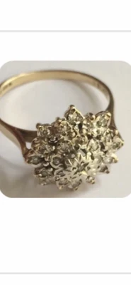 £139 • Buy Vintage Large 9ct Yellow Gold Flower Cluster Diamond Cocktail Ring 0.25ct 3g R.5