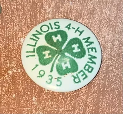 VINTAGE Illinois 1935 4-H Club Member Membership Pinback 4H Pin FREE SHIPPING • $36.75