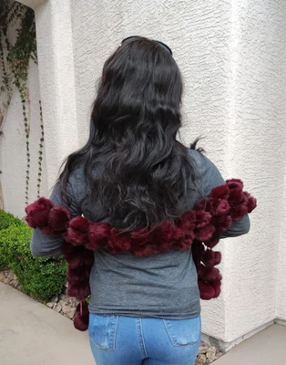 $10 • Buy Women's Genuine Red Rabbit Fur Pom Pom Scarf Wrap Stole 65 Inches Long