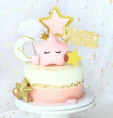 5pcs Pink Moon Twinkle Twinkle Little Star Cake Topper Girl Baby Shower Toppers • $9.95