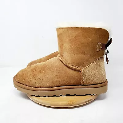 UGG Boots Womens 10 Mini Bailey Bow II Brown Suede Shearling Winter Lined Shoes • £34.70