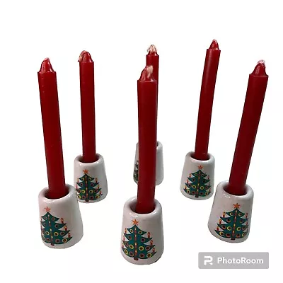 Vtg Mini Christmas Tree Taper Candle Holders Vtg Set Of 6 Taiwan 1976 Ceramic • $17