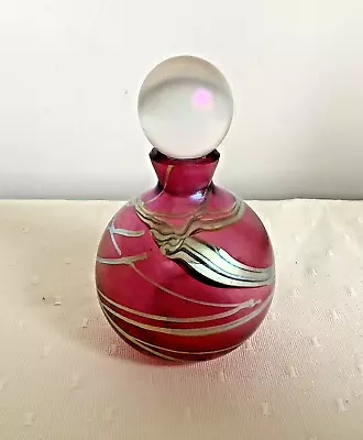 Okra Studio Glass Perfume Bottle Iridescent Pink Silver Original Sticker England • £20