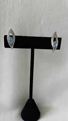 Van Dell Sterling And Aquamarine Leaf Earrings With Florentine Finish • $25