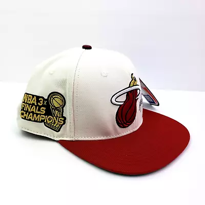 PRO Standard NBA Miami Heat 3x Champions Adult One Size White Red Snapback Hat • $45.89