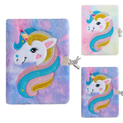 $21.56 • Buy Unicorn Diary With Lock And Key, Cute Tie-Dye Plush Journal Notebook Kids Gift