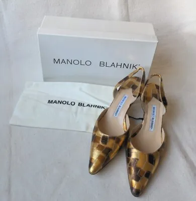 NIB Manolo Blahnik Women's Bronze Metallic Slingback Heel Shoes 39.5 • $395