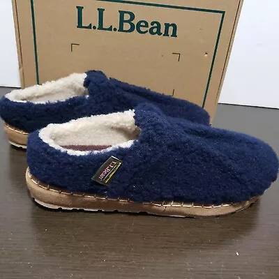 New In Box L.L. Bean Cozy Navy Blue Women's Slippers Slides Pile Fleece 8M • $39