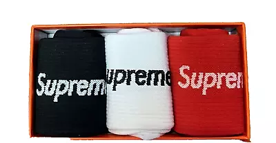 Authentic - Supreme / Hanes White Red Black Crew Socks (3 Pack) • $23.99