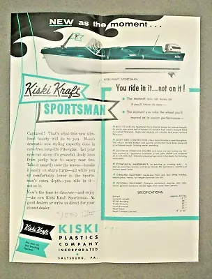 VTG 1958 Kiski Kraft Sportsman Fiberglass Boat Brochure Advertising Sales Sheet • $25