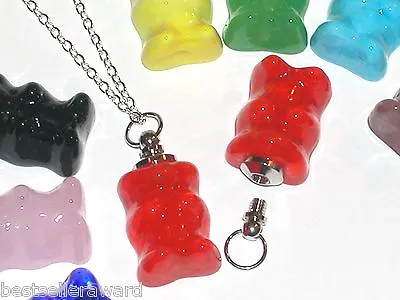 1pc Miniature Small Glass Gummi Bear BOTTLE Gummy Perfume Vial Necklace Pendant • $12.96