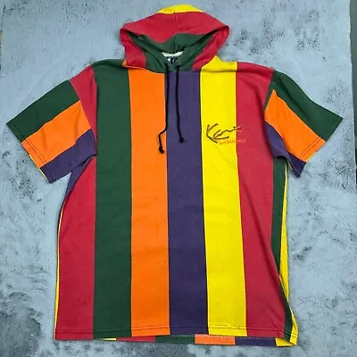 Vintage Karl Kani Hoodie Extra Large Striped 90's Hip Hop Short Sleeve Hooded • $99.99