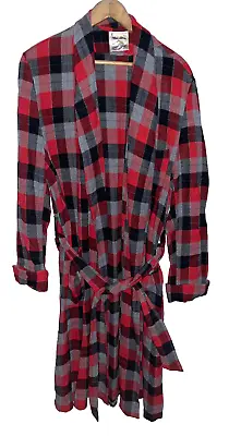 Vintage State O Maine Mens Red Plaid Cotton Flannel Belted Robe M • $29.95