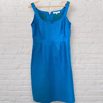 L K Bennett Silk Linen Dress Turquoise Blue Size 14 Sleeveless Wedding Occasion • £30