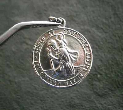 Large St Christopher 24 Mm Medal Vtg Shiny Sterling Silver Charm Pendant 5.3g • $24.50