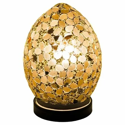 Egg Lamp Mini Mosaic Glass Autumn Gold Flower Table Lamp Desk Bedside  LM71GA • £24.99