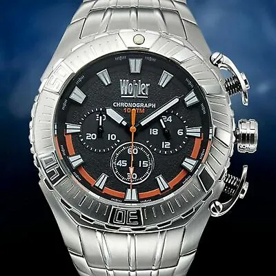 NEW Wohler 1230M Men's Cohen Stainless Steel Black W/Orange Accent Watch Diver • $55.05