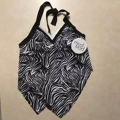 Mod Bod Black White Zebra Print 2 Point Panel Tie Tankini Top Size XS NWT • $9.10