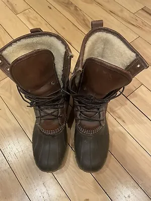 VINTAGE LL BEAN SHEARLING LINED INSULATED BROWN DUCK BOOT Womens Size 8 Made USA • $50