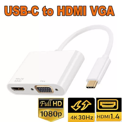USB C To 4K HDMI VGA Adapter Cable Type C To HDMI VGA Macbook Pro Converter Hub • $9.99