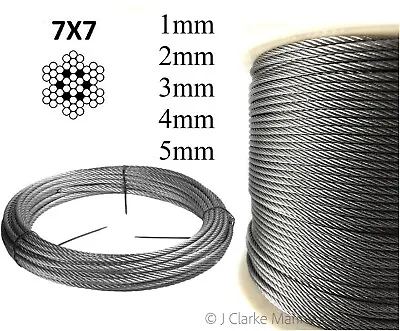 £3.48 • Buy Stainless Steel Wire Rope Cable 1mm 2mm 3mm 4mm 5mm 316 A4 7x7 Balustrade Fence