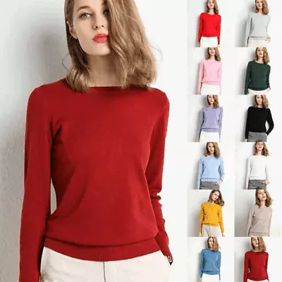 Women Wool Cashmere Sweater Ladies Knitted Pullover Slim Crew Neck Sweater Solid • £13.80