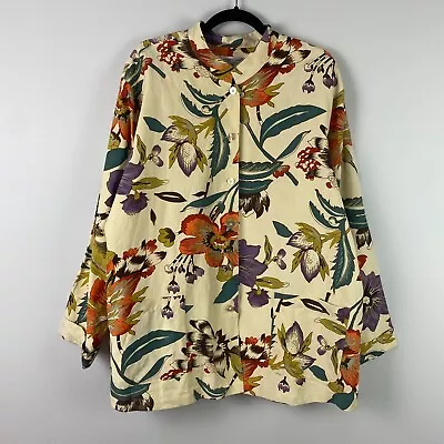 Coldwater Creek Silk Linen Mandarin Collar Floral Jacket Size 2X Lightweight • $29.95