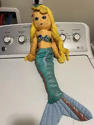 Vintage Plush Mermaid Cloth Rag Doll Blonde Printed Features • $50