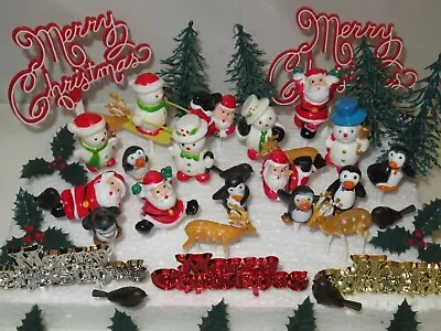 Happy Merry Christmas Cake Decorations Picks & Toppers Santa Reindeer Snowman • £1.20