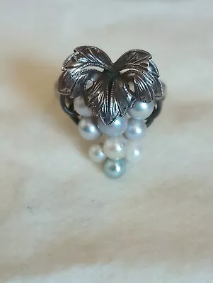 Vintage Silver Saltwater Pearl Grape Cluster Ring Sterling Silver Size 8 • $19.99