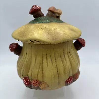 Vintage Ceramic Mushroom Design Cookie Jar/Canister 1975 Yellow Red Dot Shrooms • $27.75