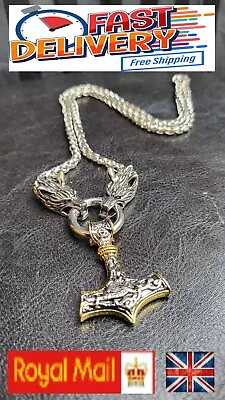 Necklace/chain Men's Viking/norse Amulet Wolf Head Chain With Mjolnir Hammer • £10