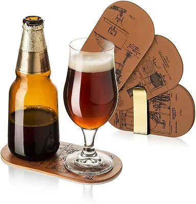 $24.99 • Buy Vacu Vin Leather Double Coaster Set Of 6, Serve Your Beer & Glass Together