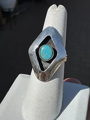 Navajo Vintage Sterling And Turquoise  Shadow Box Ring Sz 6-1/2 • $12