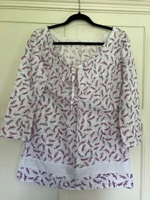 Women's Liberty Fabric Swiss Cotton Floral Blouse Tunic Size M • £12.99