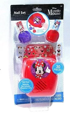 Disney Minnie Mouse Nail Set With Nail Dryer 27 Pc Nail Stickers + Nail Polishes • $10.99