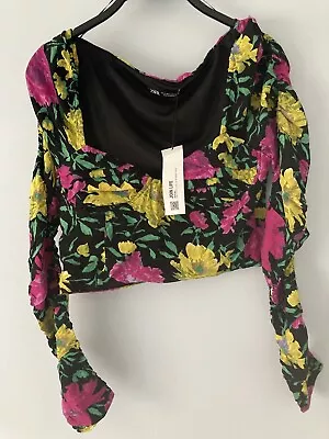 BNWT ZARA Beautiful Floral Long Sleeve Cropped Top Clothing Size 10 Or Medium • £12