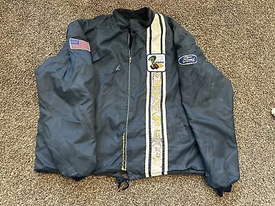 Vintage 70s Blue Ford Shelby Cobra Racing Jacket Fur Lined • $99.95