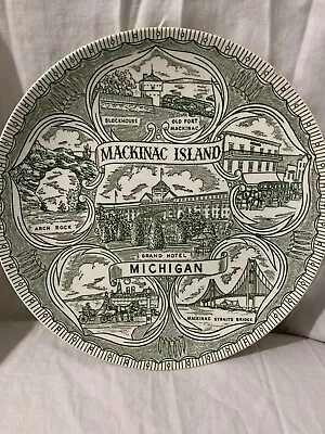 Vintage Green White Mackinac Island Michigan Souvenir Plate Grand Hotel Bridge • $17.99