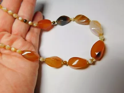 Natural Agate Mother Of Pearl Tiger's Eye Beaded Necklace Vintage 19 Inches • $19.17