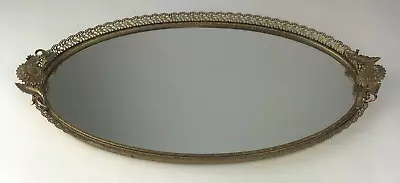 MATSON Sunflower Vanity Mirror Tray Flowers Dahlia Leaves Gold Tone Vintage • $54.99