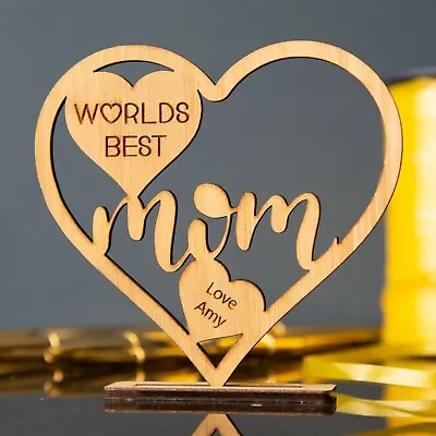 £2.95 • Buy WORLDS BEST MUM Personalised Wooden Gift For Mum Plaque Freestanding Heart Shape