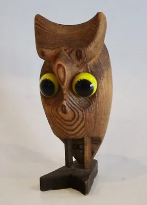 Wood Owl Mid Century Modern Bird Figure Cryptomeria Carved Owlet Glass Eyes Mini • $12.99